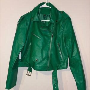 Green Faux Leather Moto Jacket - Women's